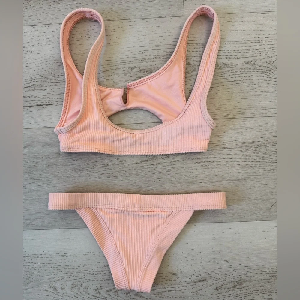 Frankie’s bikinis Ribbed Pastel Peach Cole Top and Bottoms size xs
